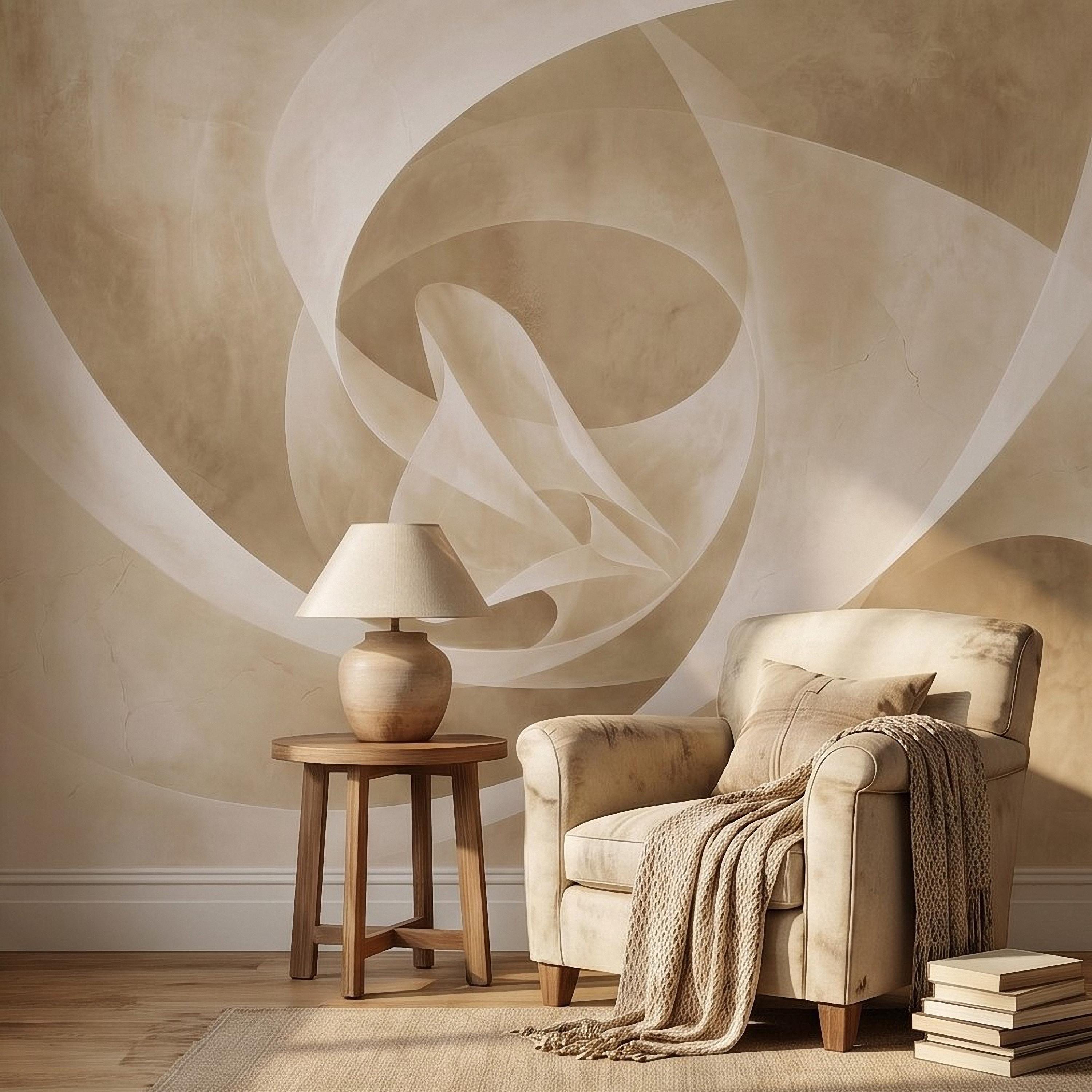 Neutral Abstract Swirl Peel and Stick Wall Mural, Beige Cream Plaster Texture, Minimal Modern Organic Shape, Wabi Sabi Japandi Wallpaper