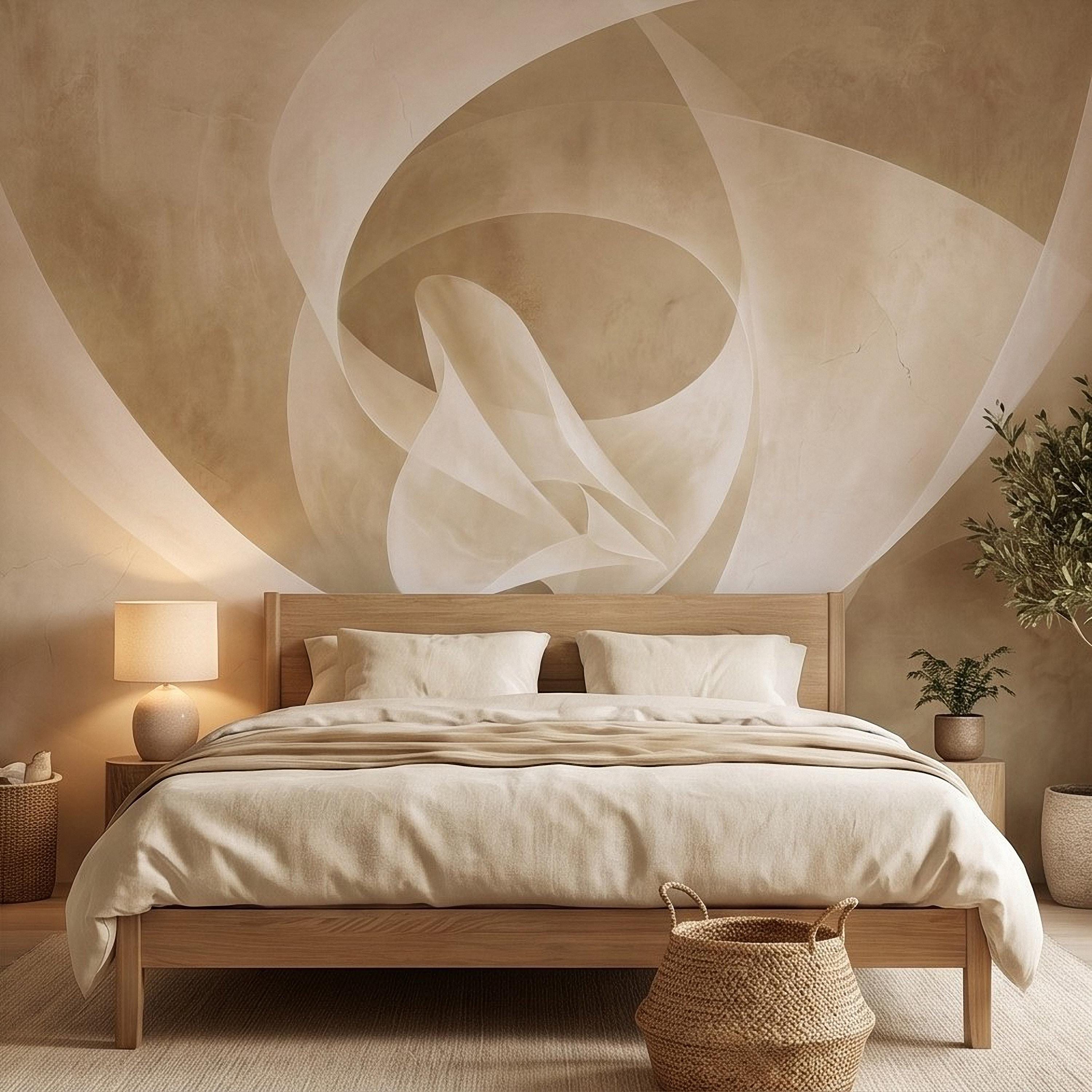 Neutral Abstract Swirl Peel and Stick Wall Mural, Beige Cream Plaster Texture, Minimal Modern Organic Shape, Wabi Sabi Japandi Wallpaper