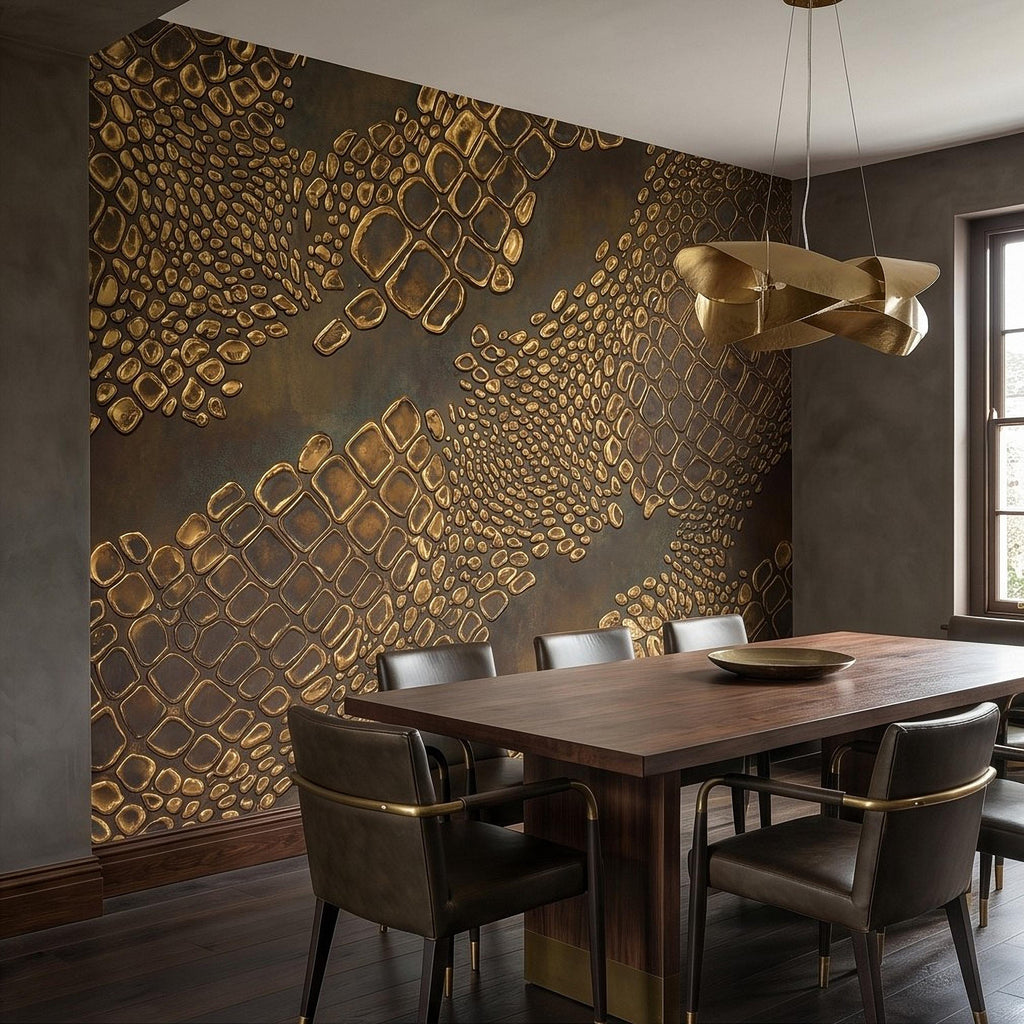Gold Croc Abstract Peel and Stick Wall Mural, Luxury Textured Pattern, Modern Glam Crocodile Scale Wallpaper