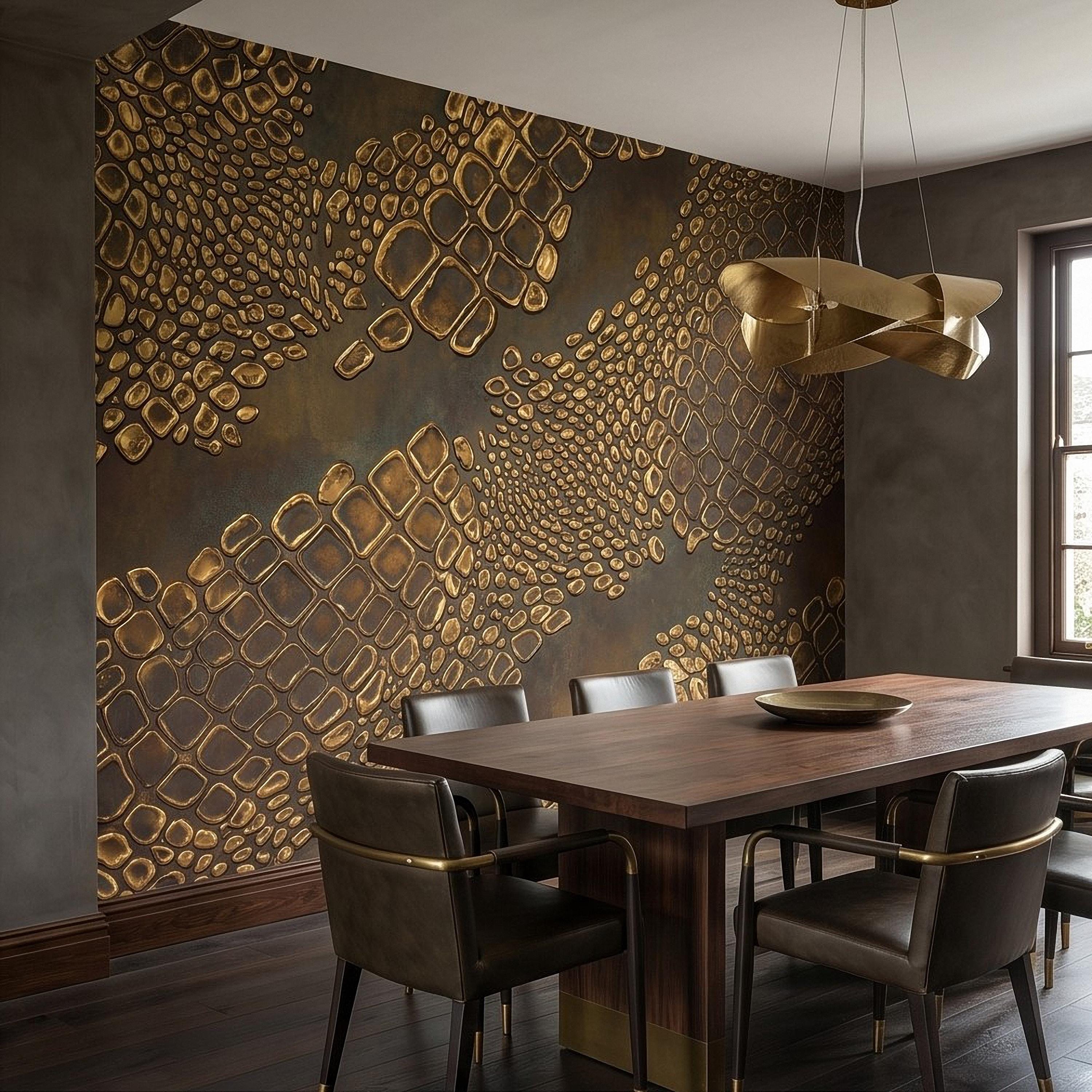 Gold Croc Abstract Peel and Stick Wall Mural, Luxury Textured Pattern, Modern Glam Crocodile Scale Wallpaper