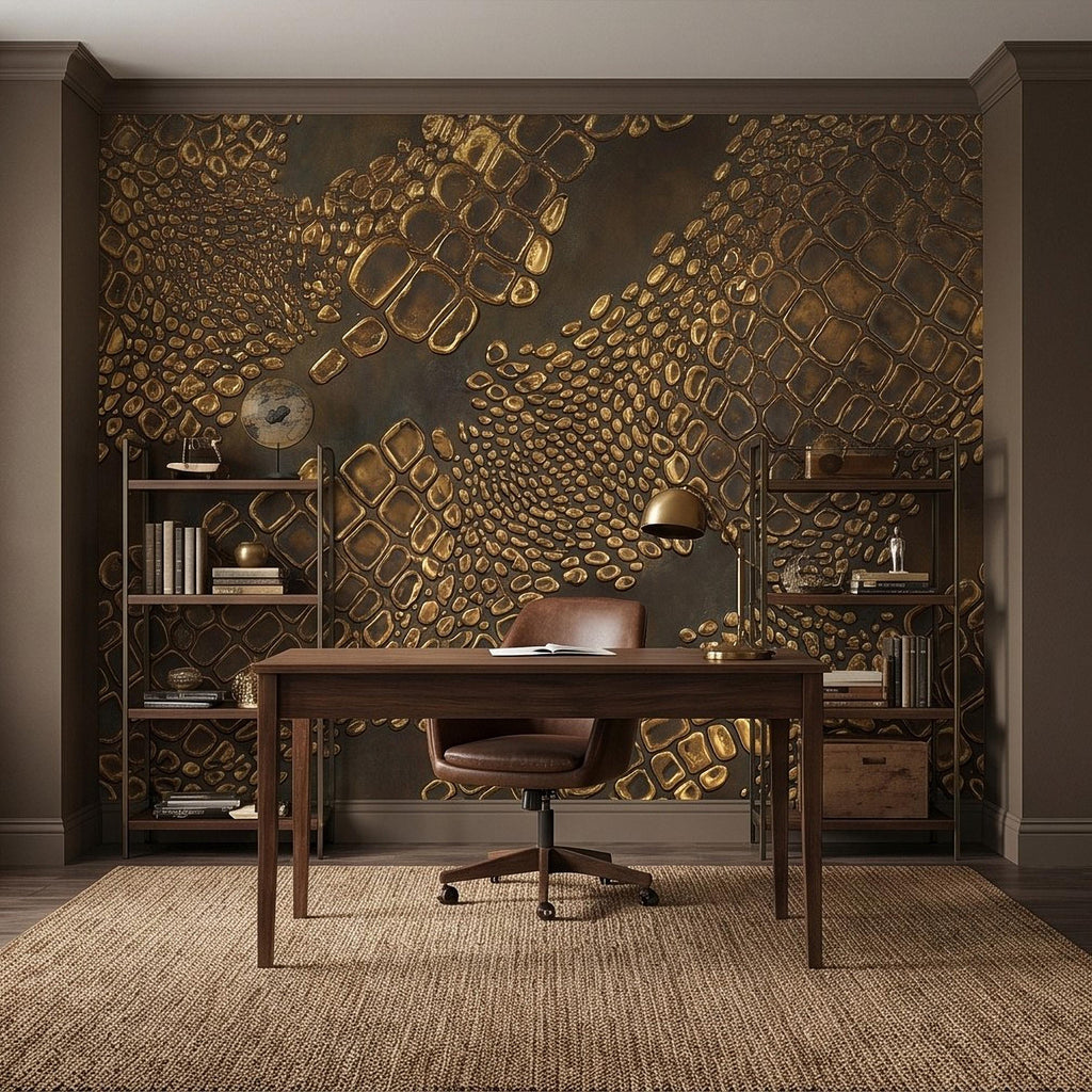 Gold Croc Abstract Peel and Stick Wall Mural, Luxury Textured Pattern, Modern Glam Crocodile Scale Wallpaper
