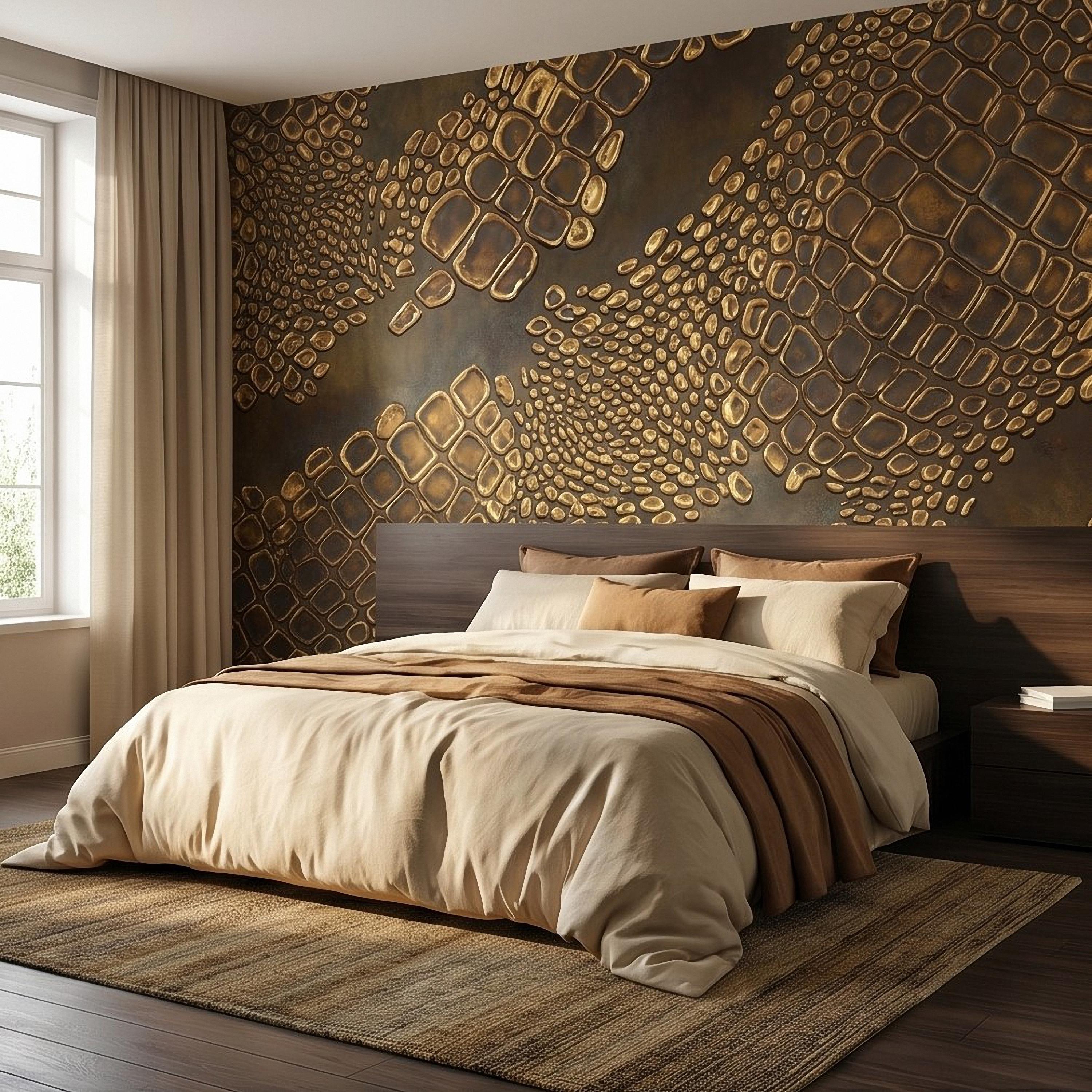 Gold Croc Abstract Peel and Stick Wall Mural, Luxury Textured Pattern, Modern Glam Crocodile Scale Wallpaper