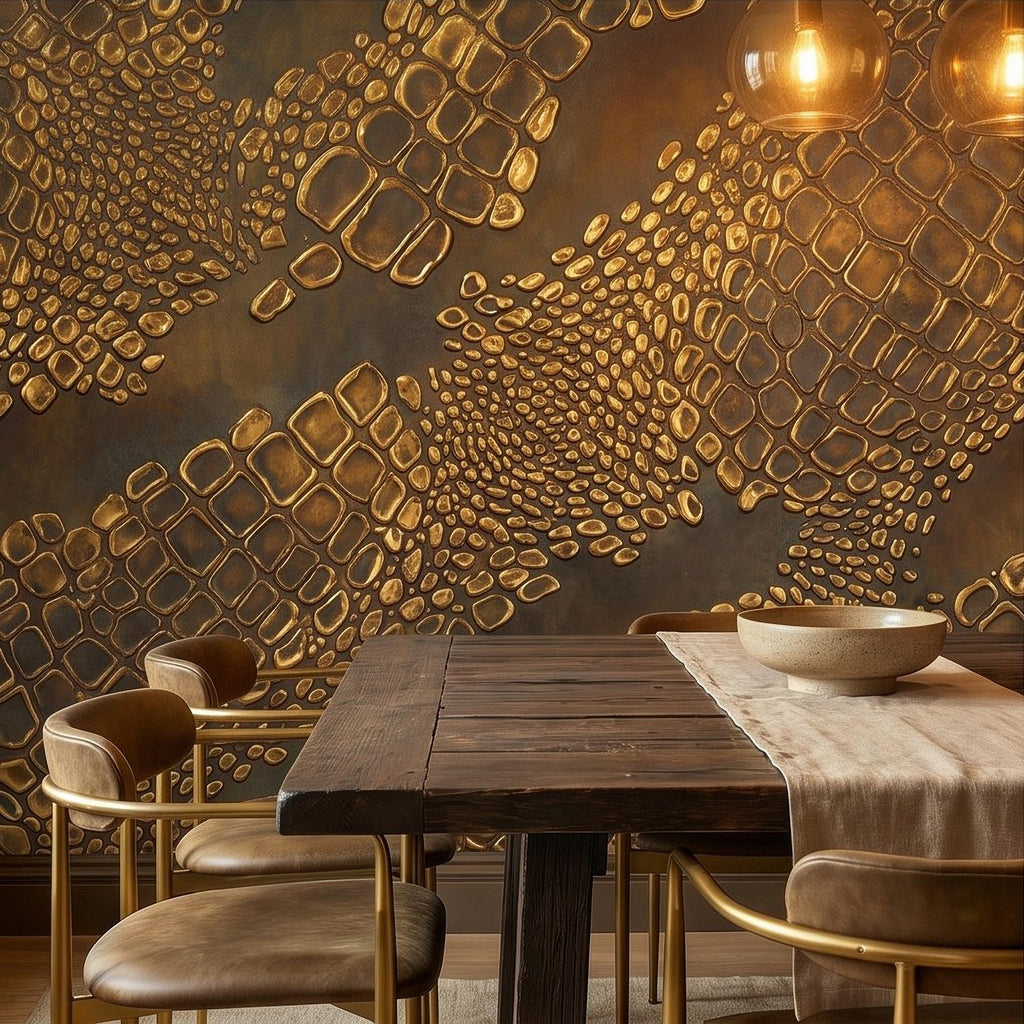 Gold Croc Abstract Peel and Stick Wall Mural, Luxury Textured Pattern, Modern Glam Crocodile Scale Wallpaper
