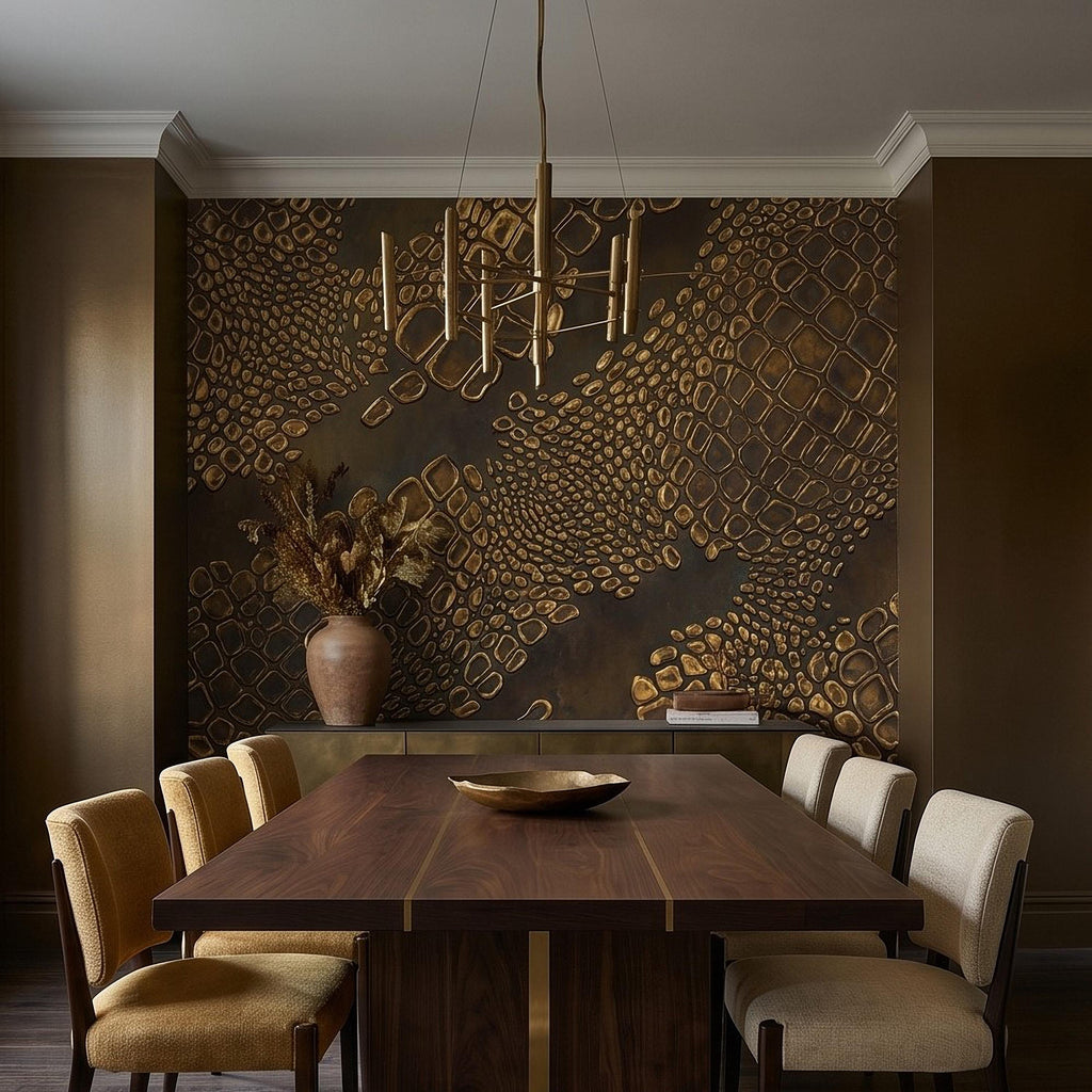 Gold Croc Abstract Peel and Stick Wall Mural, Luxury Textured Pattern, Modern Glam Crocodile Scale Wallpaper