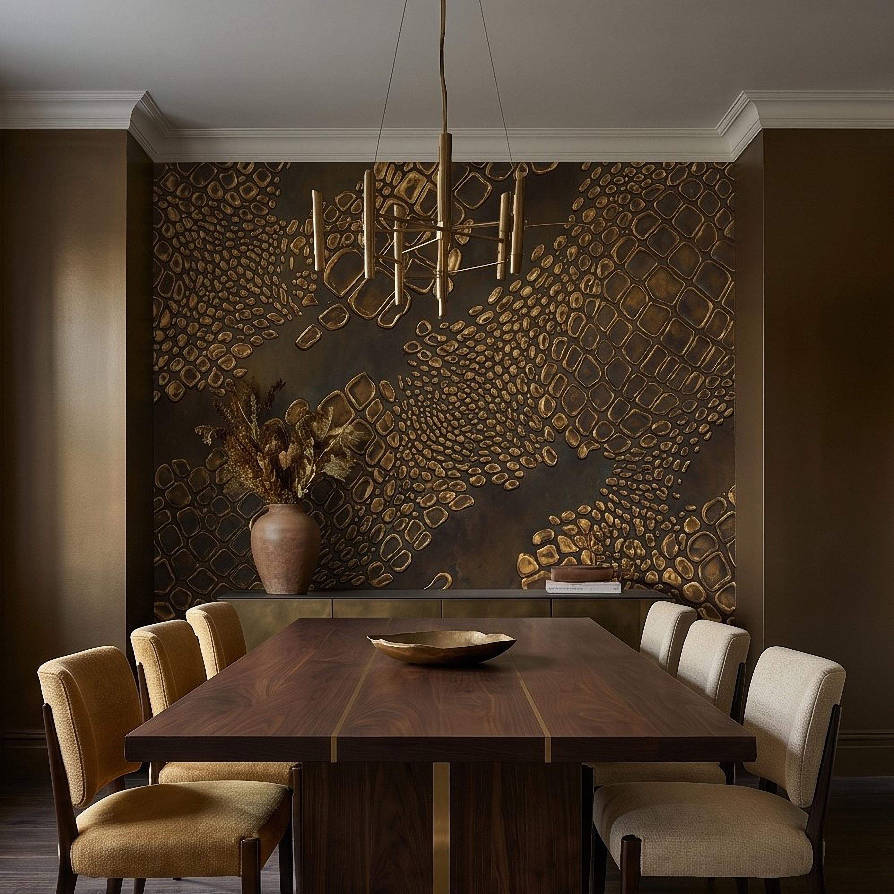 Gold Croc Abstract Peel and Stick Wall Mural, Luxury Textured Pattern, Modern Glam Crocodile Scale Wallpaper