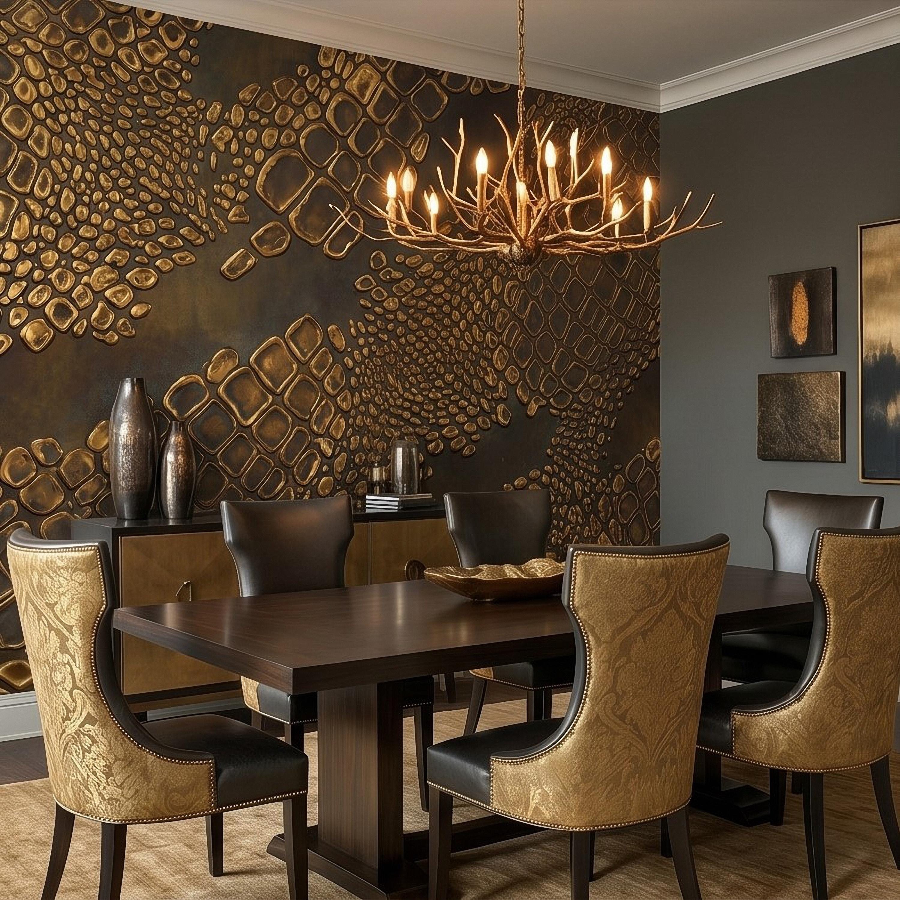 Gold Croc Abstract Peel and Stick Wall Mural, Luxury Textured Pattern, Modern Glam Crocodile Scale Wallpaper