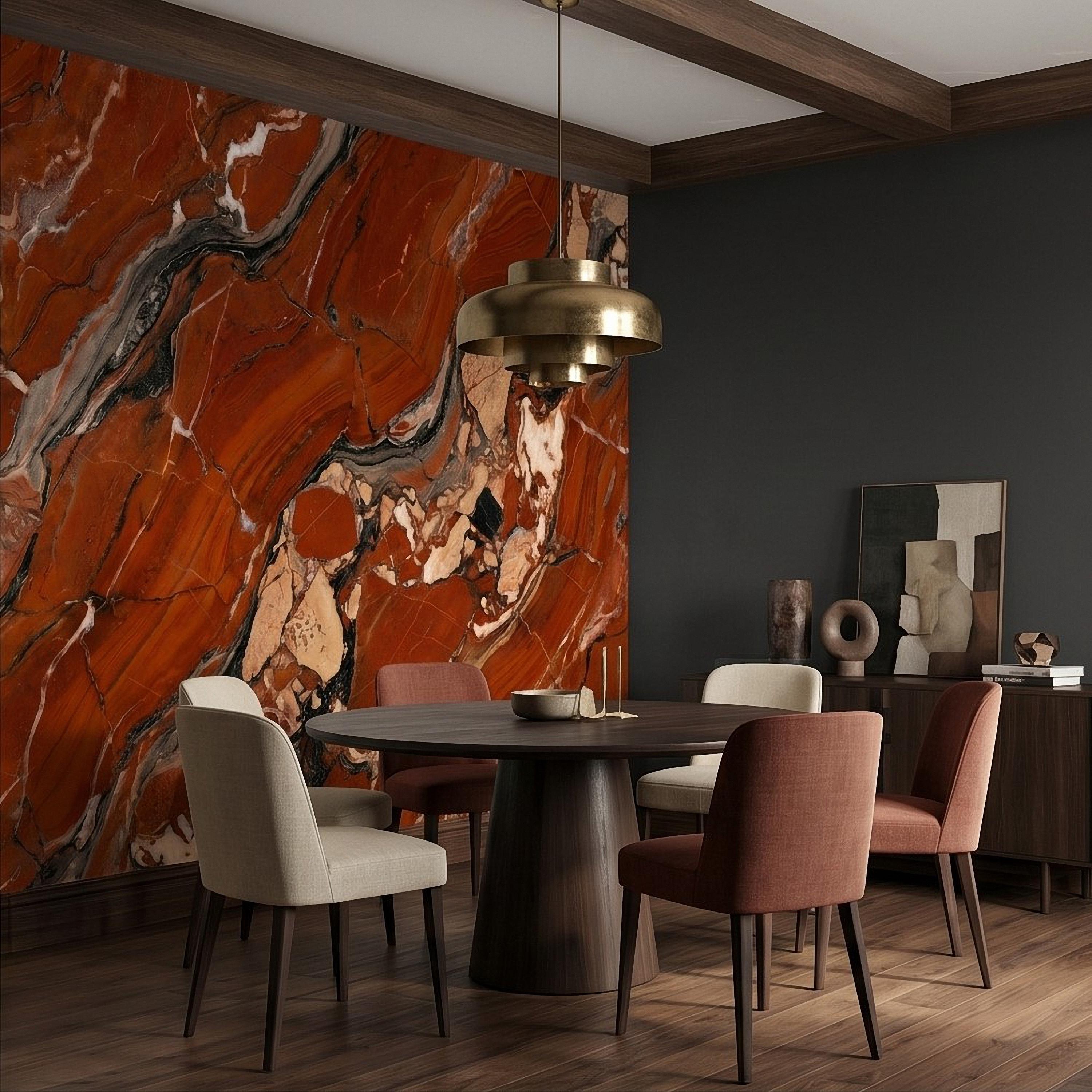 Red Marble Peel and Stick Wall Mural, Breccia Stone Texture, Luxury Natural Onyx Look Modern Wallpaper