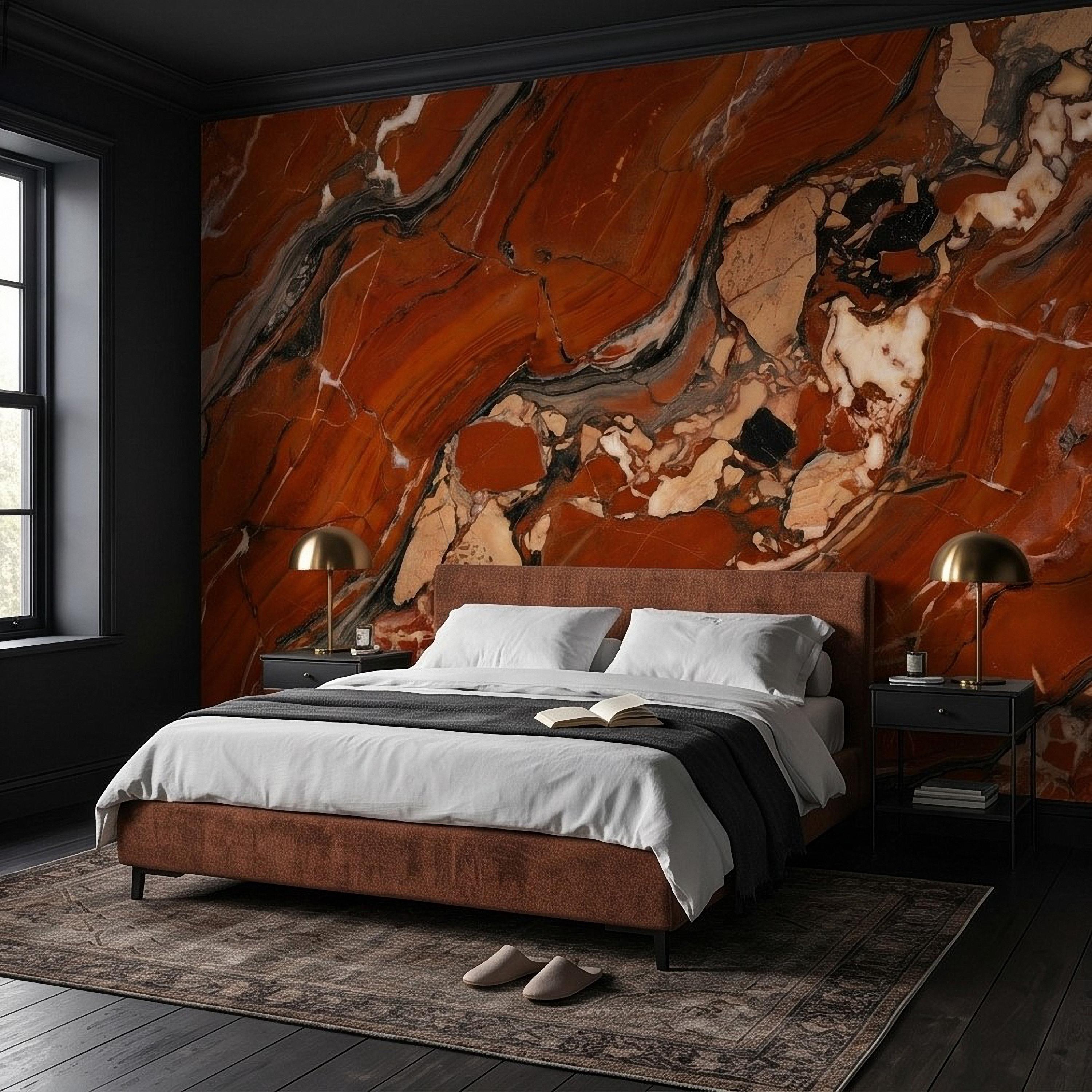 Red Marble Peel and Stick Wall Mural, Breccia Stone Texture, Luxury Natural Onyx Look Modern Wallpaper