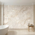 Ammonite Fossil Peel and Stick Wall Mural, Neutral Marble Texture, Coastal Spa Stone Pattern Wallpaper