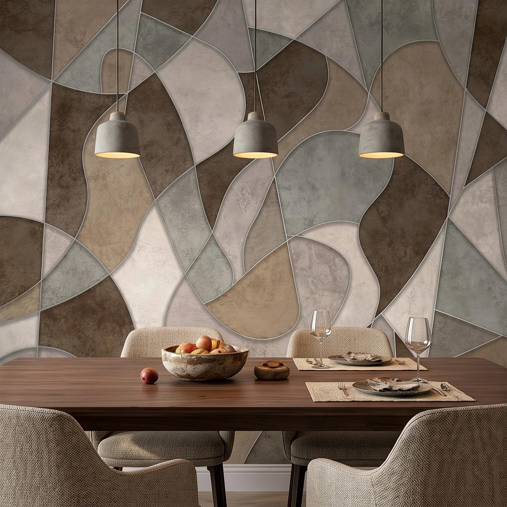 Abstract Geometric Peel and Stick Wall Mural, Neutral Plaster Texture, Modern Organic 3D Panel Illusion Wallpaper