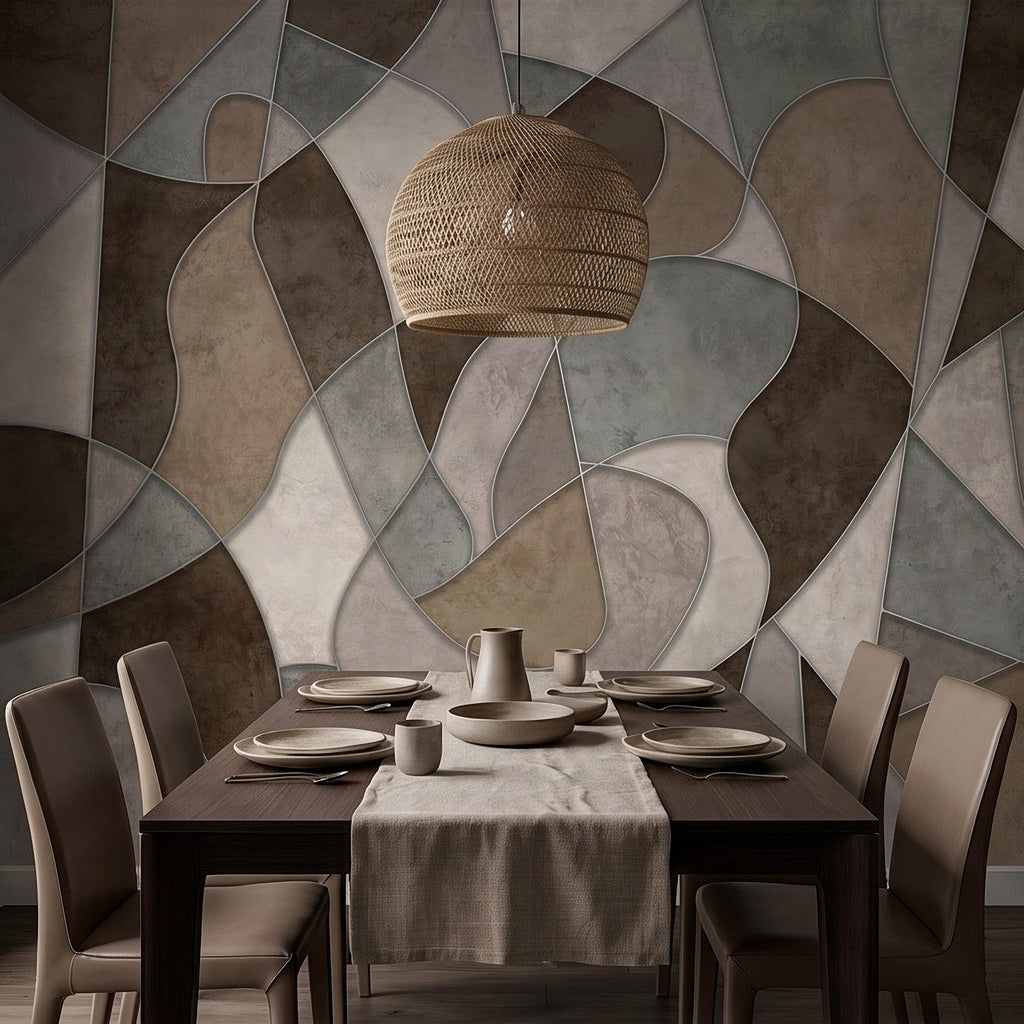 Abstract Geometric Peel and Stick Wall Mural, Neutral Plaster Texture, Modern Organic 3D Panel Illusion Wallpaper