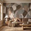 Abstract Geometric Peel and Stick Wall Mural, Neutral Plaster Texture, Modern Organic 3D Panel Illusion Wallpaper