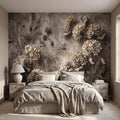 Rustic Hydrangea Botanical Peel & Stick Wall Mural, Flat Concrete Plaster Texture, 3D Visual Effect Dried Flowers Floral Wallpaper