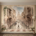 Venice Canal Peel and Stick Wall Mural, Vintage Italy Balcony View, Gondola Grand Canal Scene, Old World Italian Sepia Wallpaper