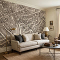 Vintage Paris Map Peel and Stick Wall Mural, Antique France Bird's Eye View Seine River & Notre Dame Wallpaper
