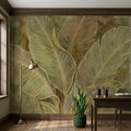 Tropical Leaf Peel and Stick Wall Mural, Neutral Botanical Line Art, Large Banana Leaves Earth Tone Modern Wallpaper