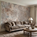 Vintage Medallion Peel and Stick Wall Mural, Neutral Ornamental Plaster Texture, Distressed Boho Baroque Pattern Wallpaper