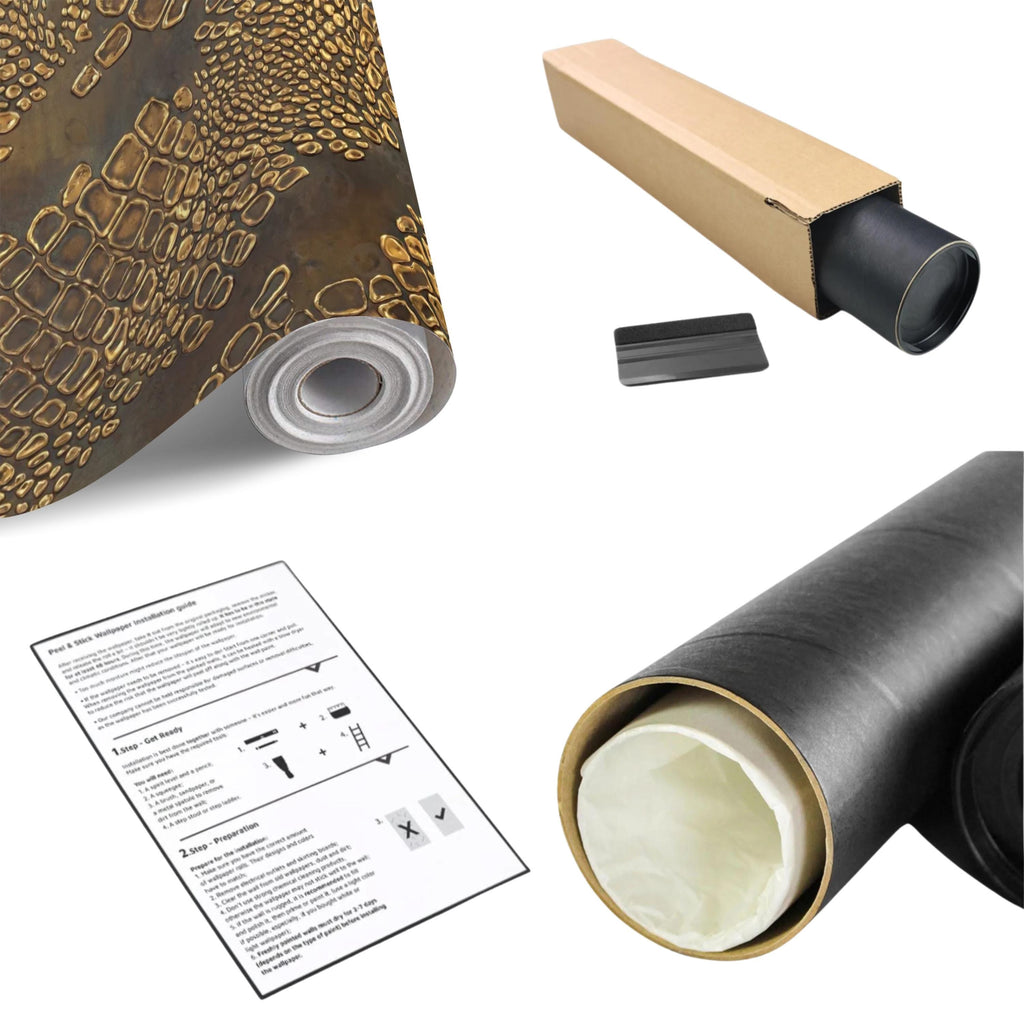 Gold Croc Abstract Peel and Stick Wall Mural, Luxury Textured Pattern, Modern Glam Crocodile Scale Wallpaper