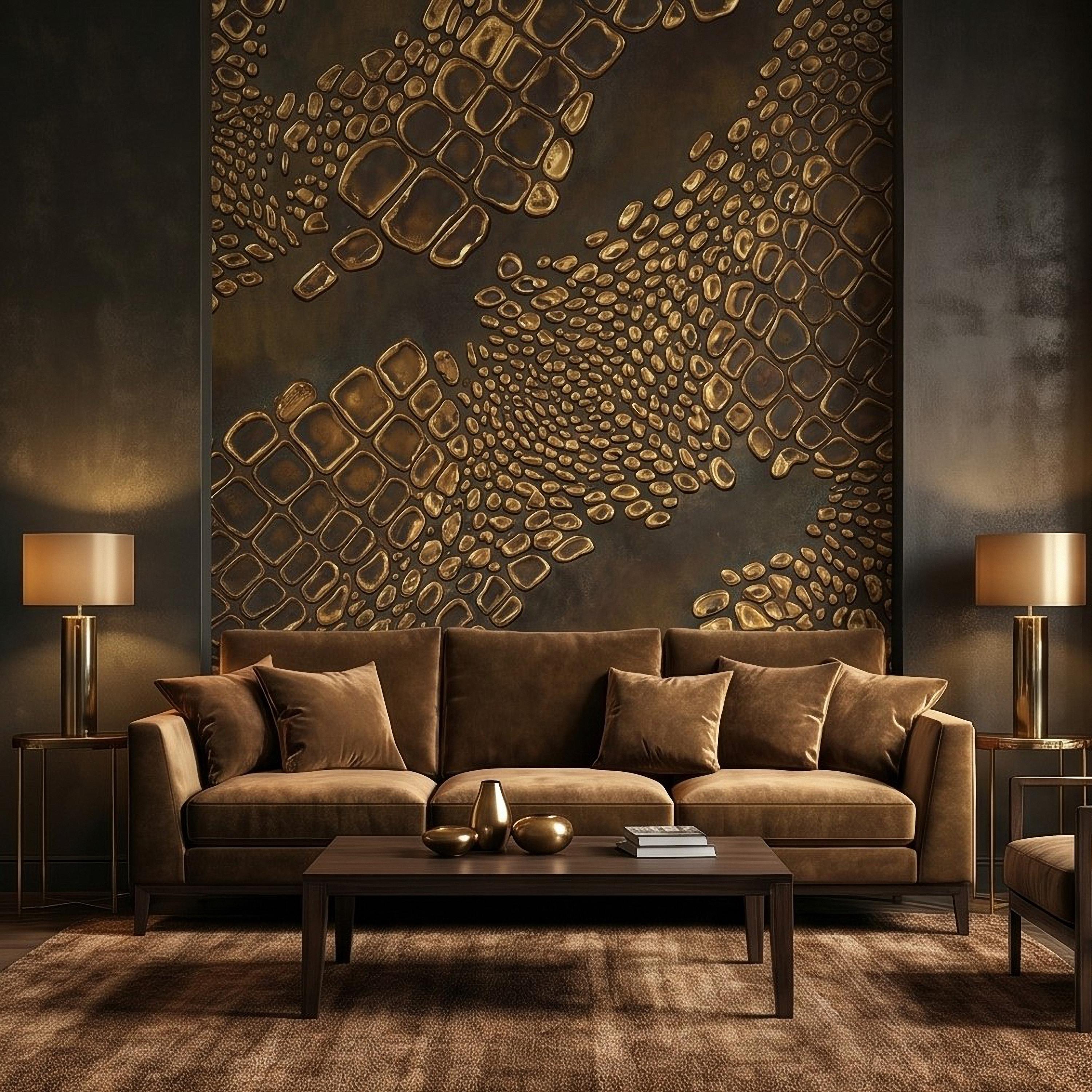 Gold Croc Abstract Peel and Stick Wall Mural, Luxury Textured Pattern, Modern Glam Crocodile Scale Wallpaper