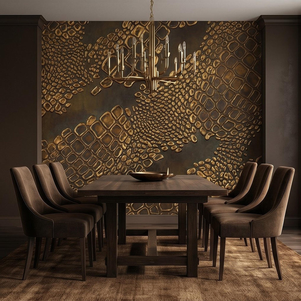 Gold Croc Abstract Peel and Stick Wall Mural, Luxury Textured Pattern, Modern Glam Crocodile Scale Wallpaper