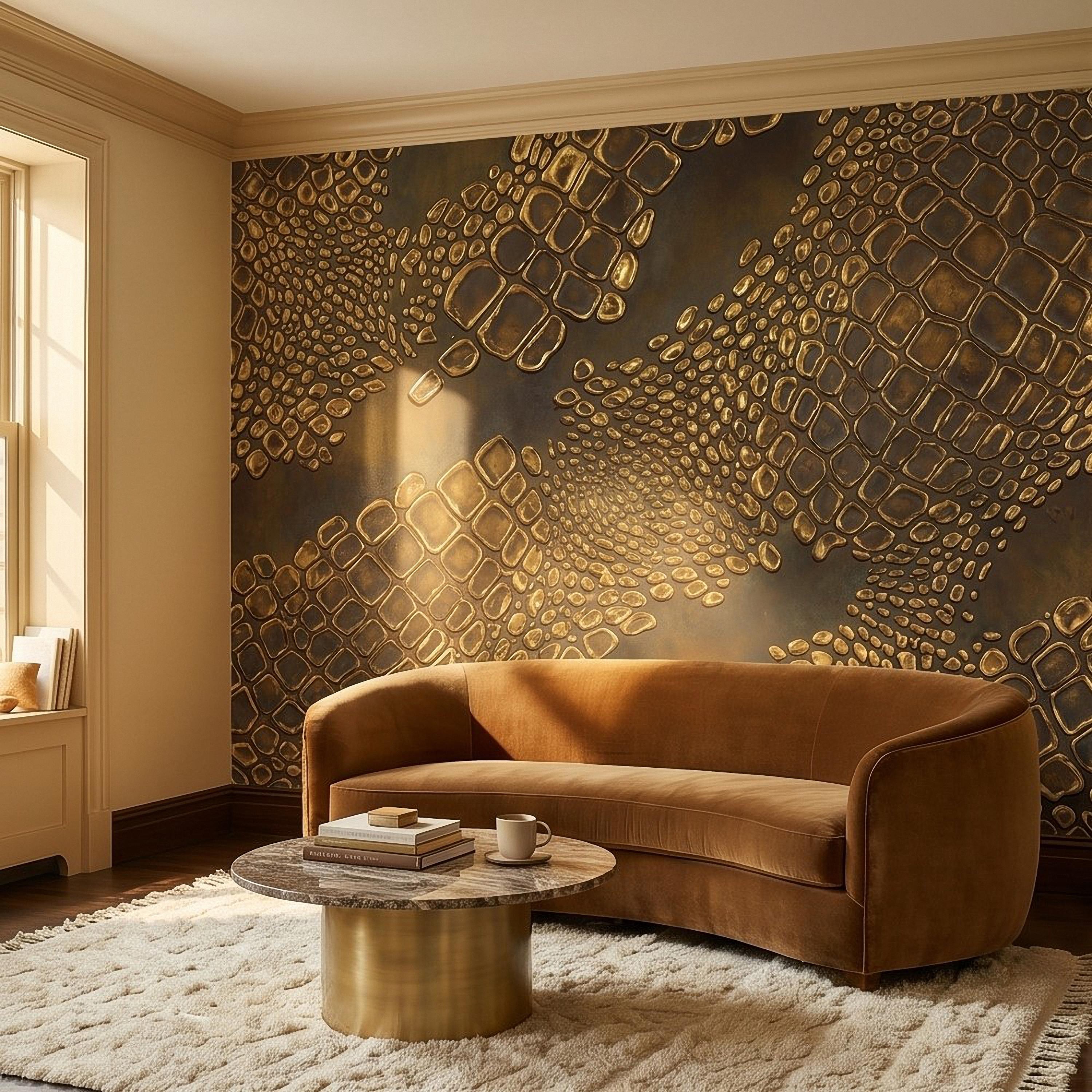 Gold Croc Abstract Peel and Stick Wall Mural, Luxury Textured Pattern, Modern Glam Crocodile Scale Wallpaper