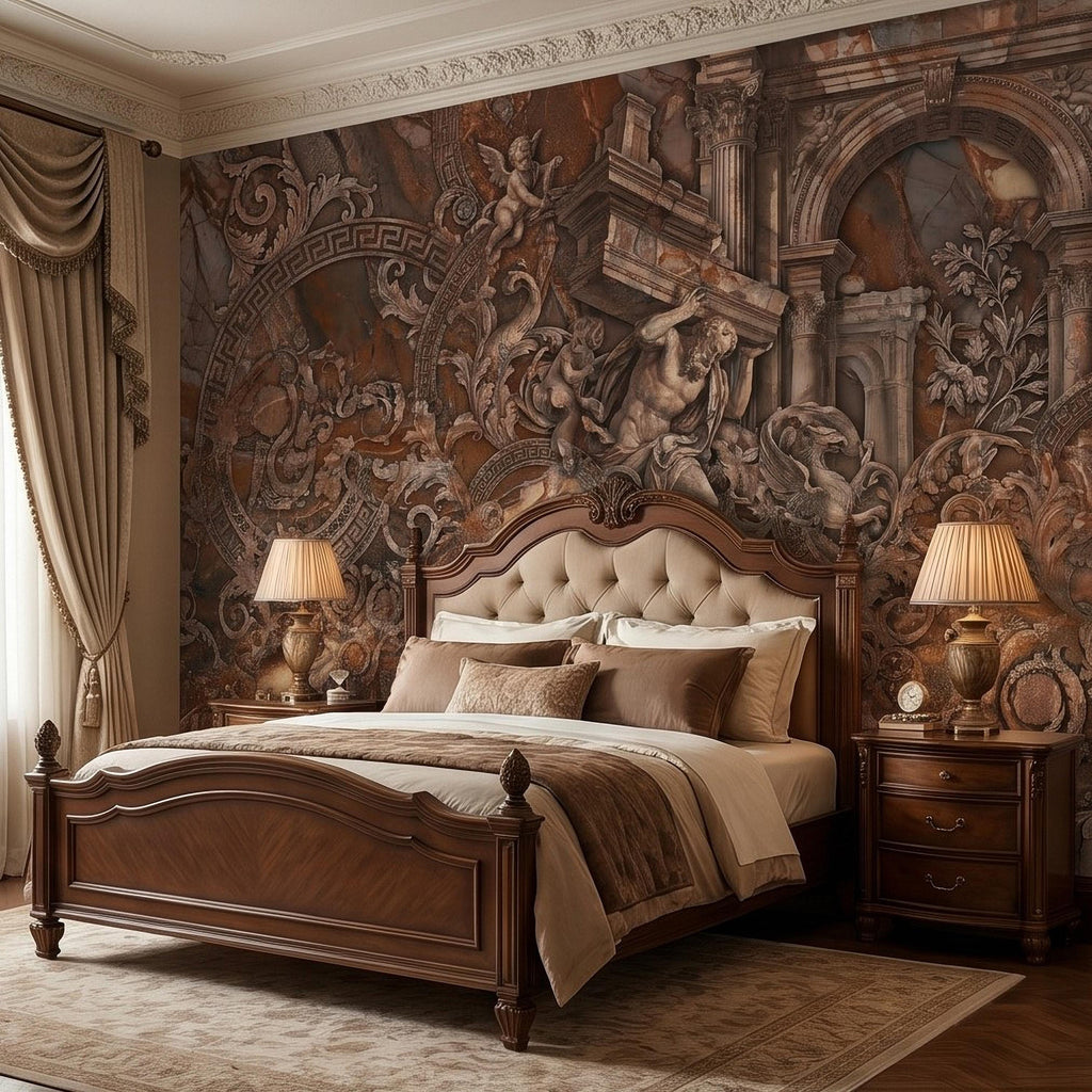 Baroque Marble Peel and Stick Wall Mural, Renaissance Mythology Sculpture, Antique Roman Architecture Wallpaper
