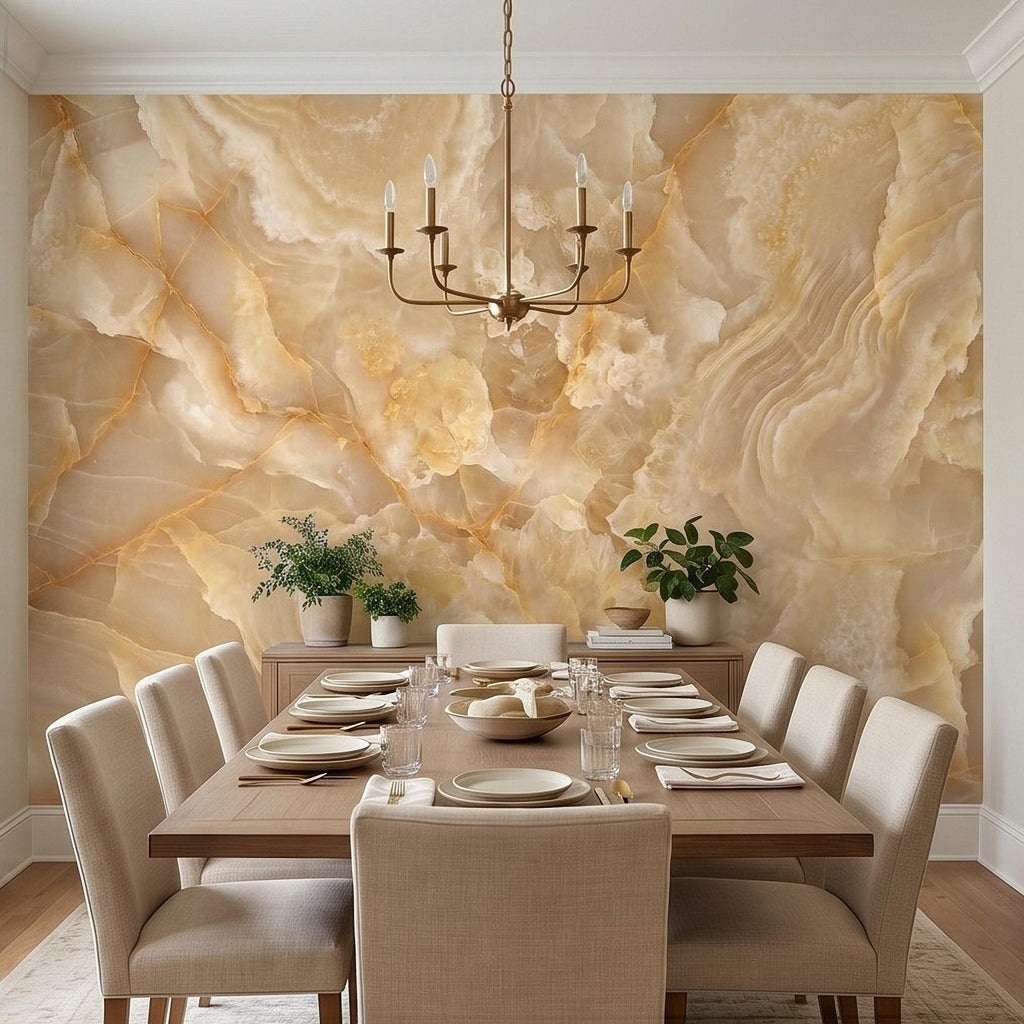 Honey Onyx Marble Peel and Stick Wall Mural, Luxury Amber Vein Natural Stone Texture, Neutral Modern Stone Wallpaper