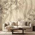 Luxury Neutral Peony Peel and Stick Wall Mural, Classic Beige Floral Painting, Elegant Vintage Wallpaper