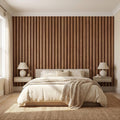 Vertical Faux Wood Slat Panel Peel and Stick Wall Mural, Natural Walnut Wood Texture, Modern Scandinavian Wallpaper