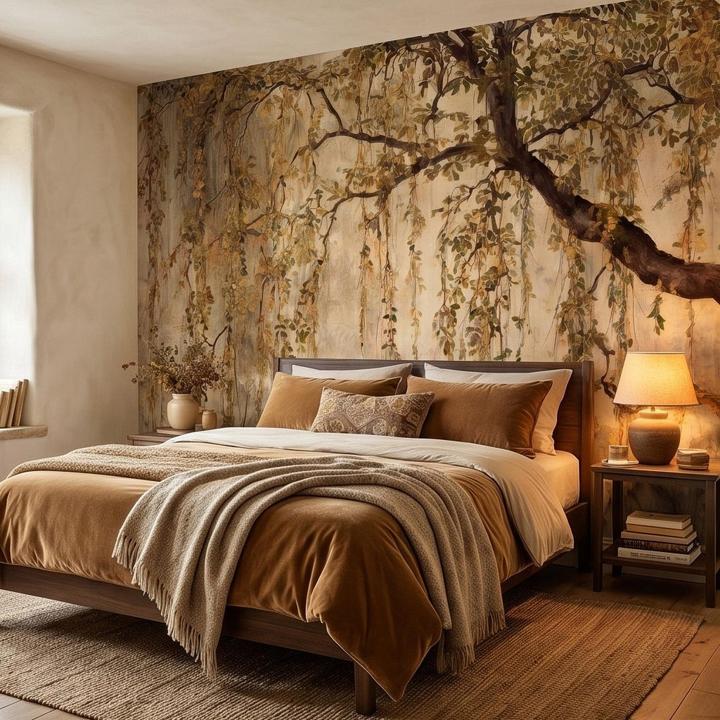 Vintage Weeping Willow Peel and Stick Wall Mural, Cascading Willow Branches, Woodland Canopy Botanical Wallpaper