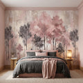 Blush Pink Forest Peel and Stick Wall Mural, Misty Woodland Trees, Soft Watercolor Nature Scene Feminine Wallpaper