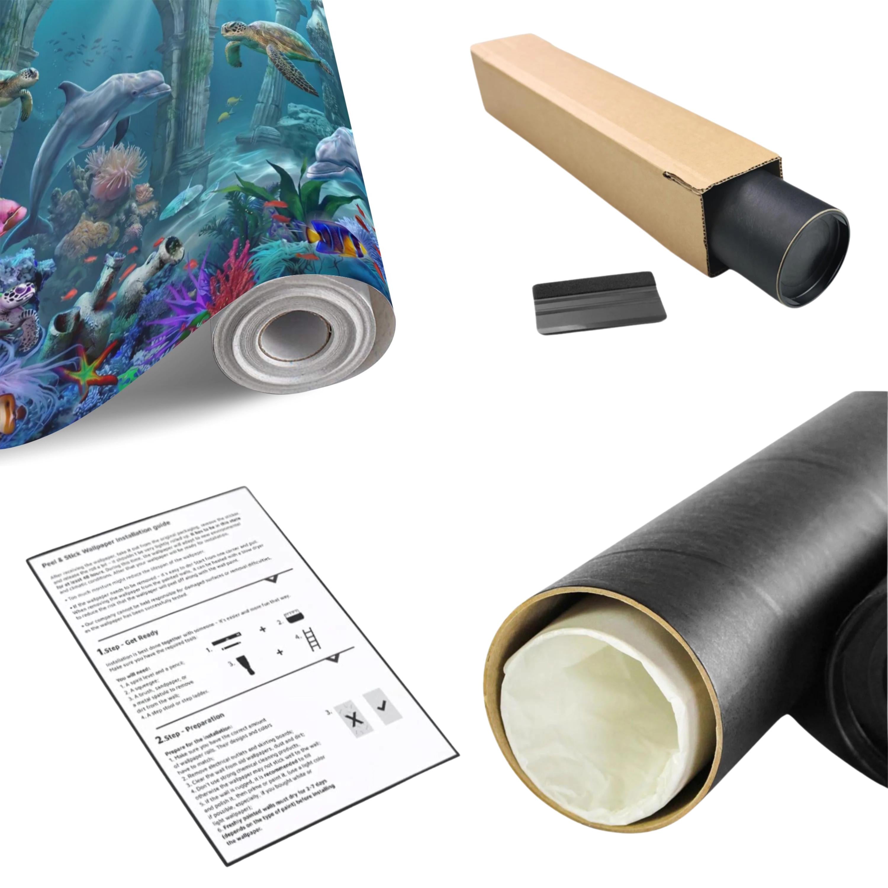Underwater Dolphin Peel and Stick Wall Mural, Ocean Sea Life with Turtles and Coral Reef, Kids Room Nursery Wallpaper