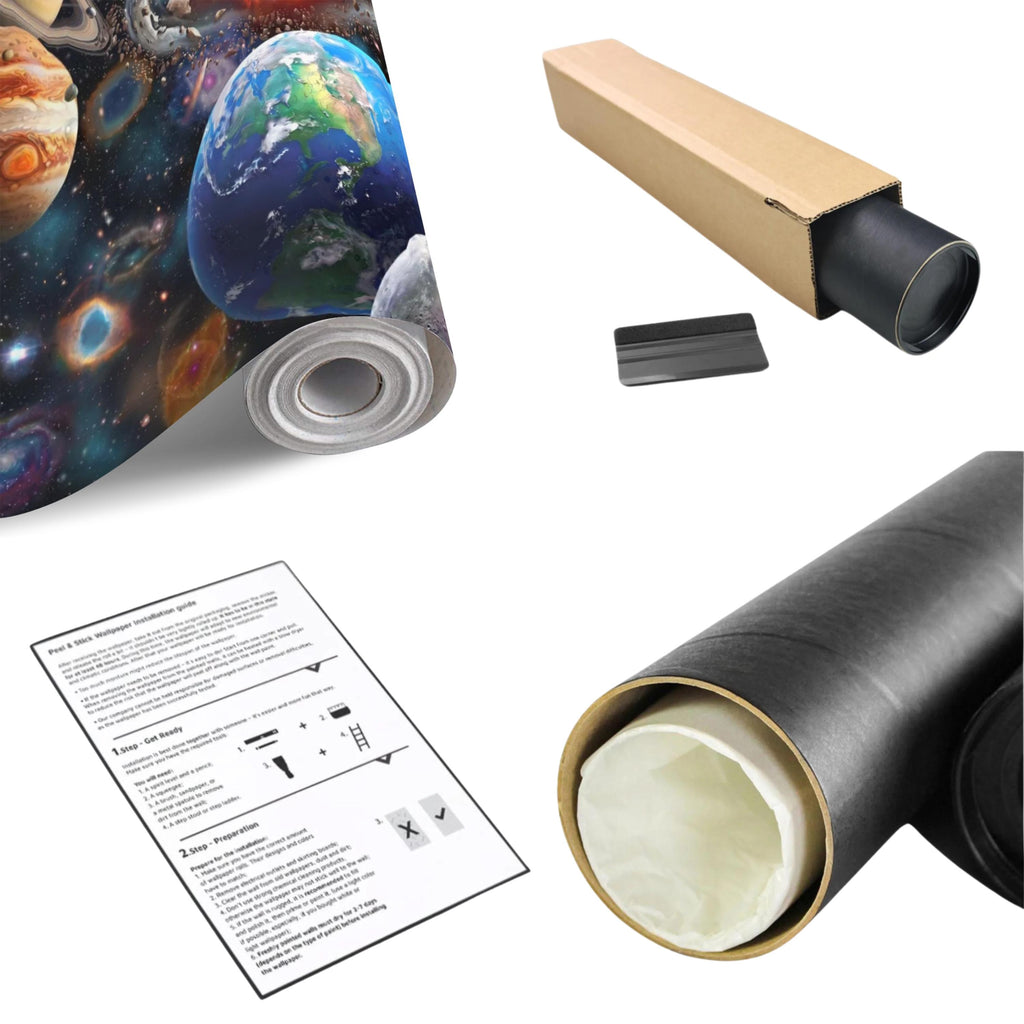 Solar System Peel and Stick Wall Mural, Outer Space Galaxy Planets and Sun, Kids Room Astronomy Decor Wallpaper