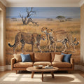 Cheetah Safari Peel and Stick Wall Mural, African Savanna Wildlife, Golden Grassland Cheetahs Wallpaper