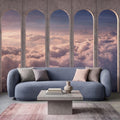 Arched Window Clouds Peel and Stick Wall Mural, Dreamy Sky View Through Stone Arch Modern Luxury Wallpaper
