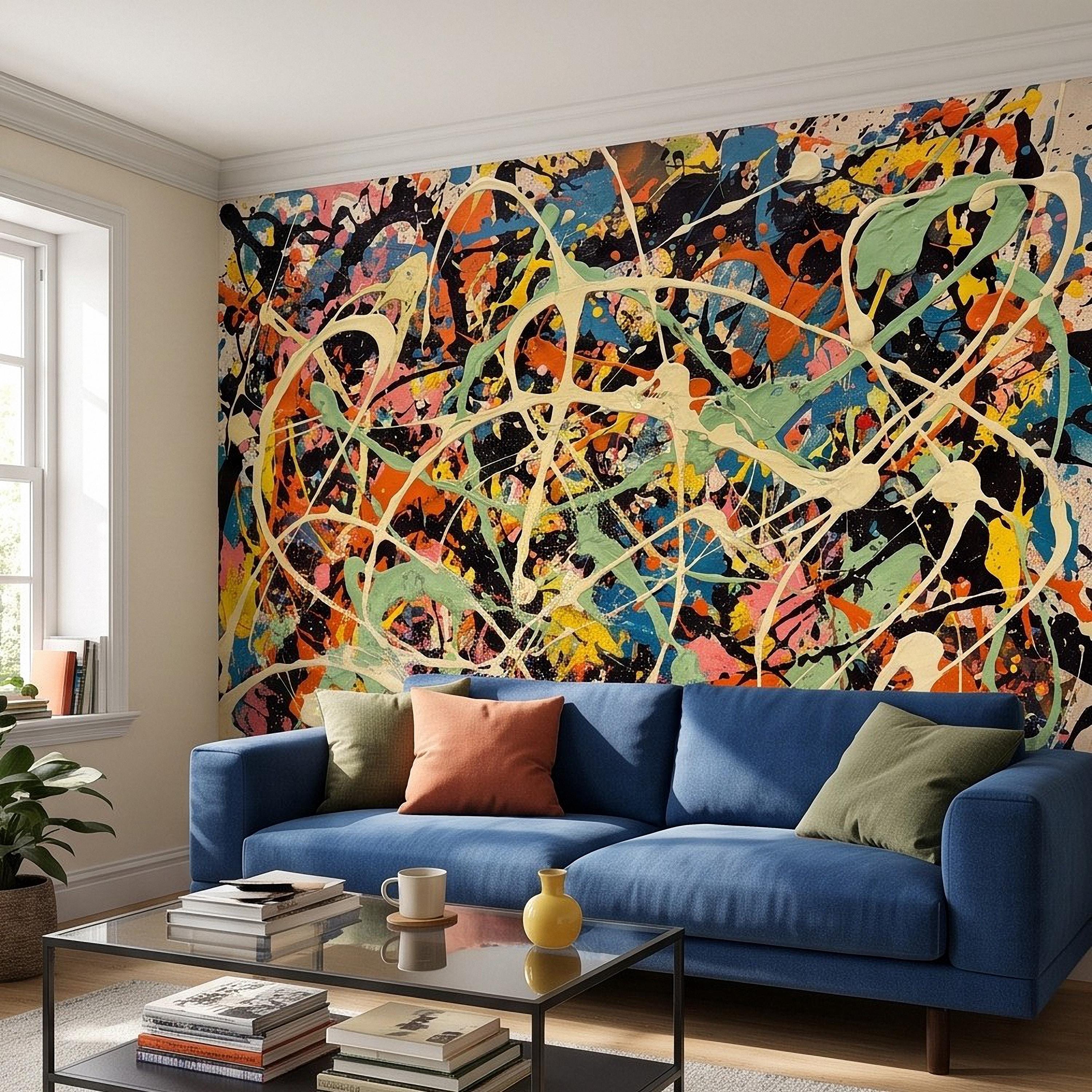 Abstract Paint Splatter Peel and Stick Wall Mural, Colorful Drip Composition, Expressionist Action Painting Modern Wallpaper