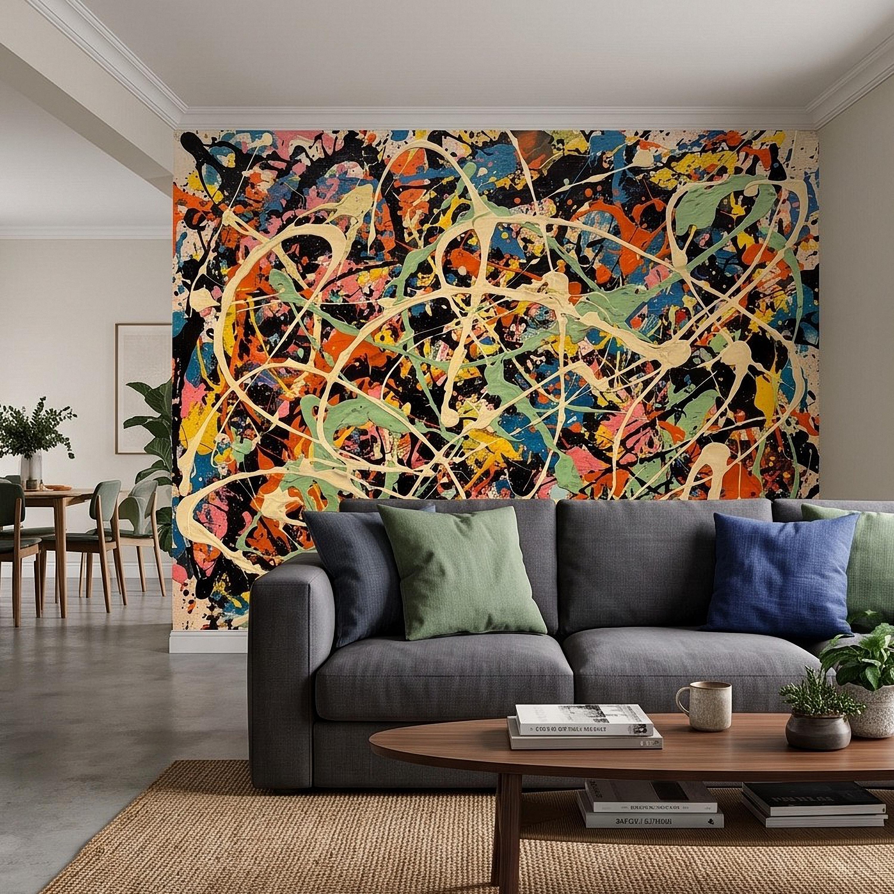 Abstract Paint Splatter Peel and Stick Wall Mural, Colorful Drip Composition, Expressionist Action Painting Modern Wallpaper