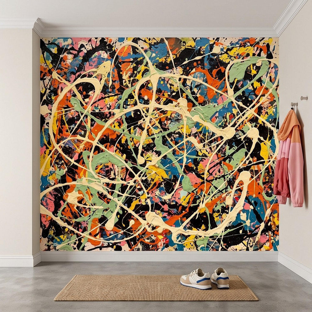 Abstract Paint Splatter Peel and Stick Wall Mural, Colorful Drip Composition, Expressionist Action Painting Modern Wallpaper