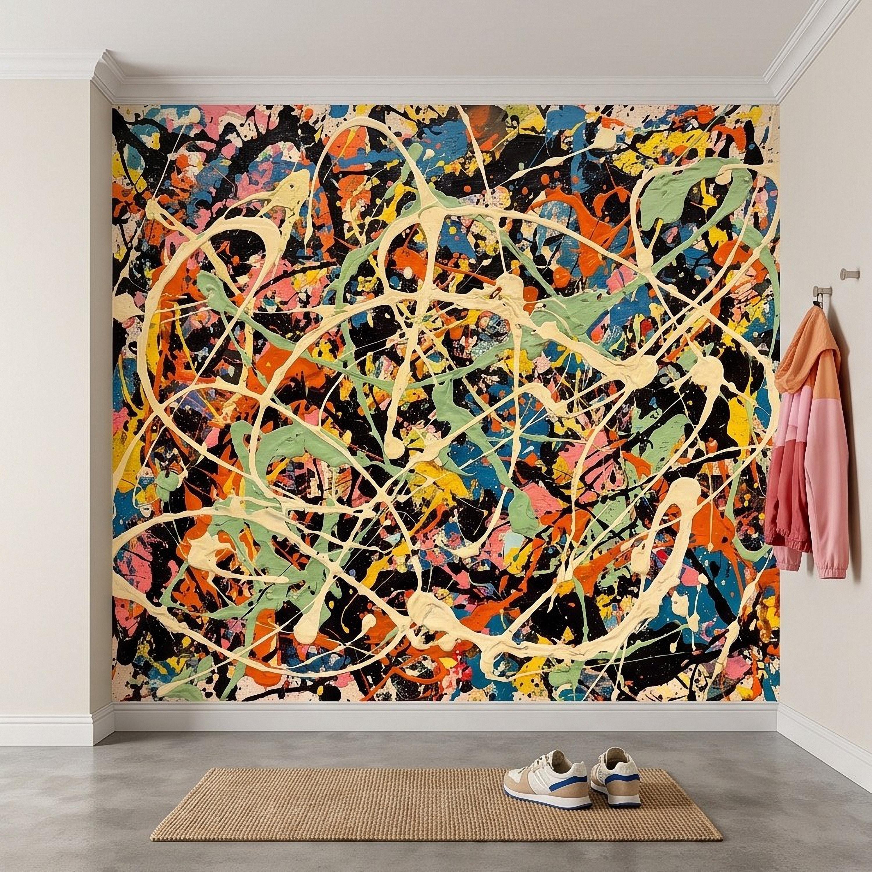 Abstract Paint Splatter Peel and Stick Wall Mural, Colorful Drip Composition, Expressionist Action Painting Modern Wallpaper