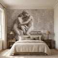 Classical Lovers Peel and Stick Wall Mural, Antique Sculpture Embrace Scene, Romantic European Stone Artwork Vintage Statue Wallpape