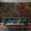 Fantasy Underwater Peel and Stick Wall Mural, Leafy Sea Dragon and Ancient Ruins, Tropical Coral Reef Scene Ocean Life Wallpaper