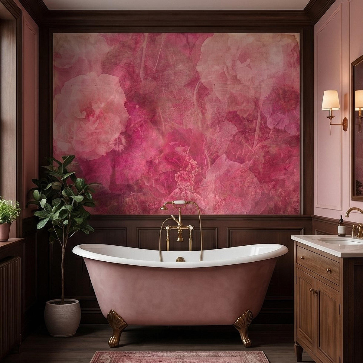 Vintage Pink Floral Watercolor Peel and Stick Wall Mural, Blush Rose and Peony Blooms, Soft Botanical Texture Wallpaper - The Fine Art Murals