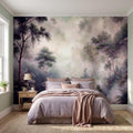 Misty Rainforest Peel and Stick Wall Mural, Tropical Jungle Landscape, Foggy Forest River, Lush Nature Wallpaper