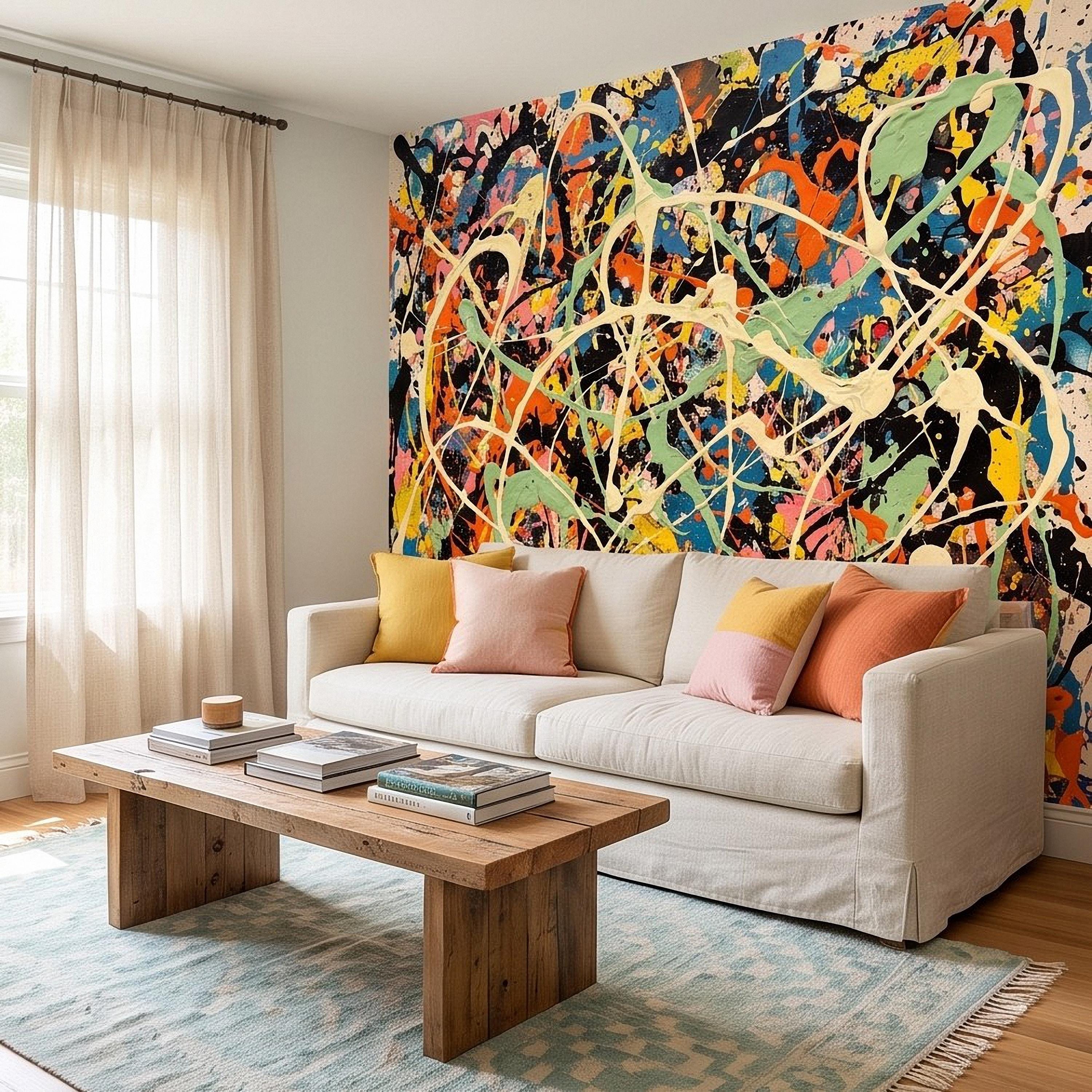 Abstract Paint Splatter Peel and Stick Wall Mural, Colorful Drip Composition, Expressionist Action Painting Modern Wallpaper