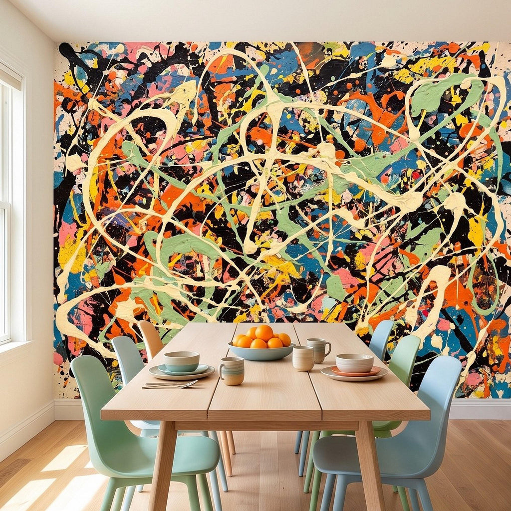 Abstract Paint Splatter Peel and Stick Wall Mural, Colorful Drip Composition, Expressionist Action Painting Modern Wallpaper
