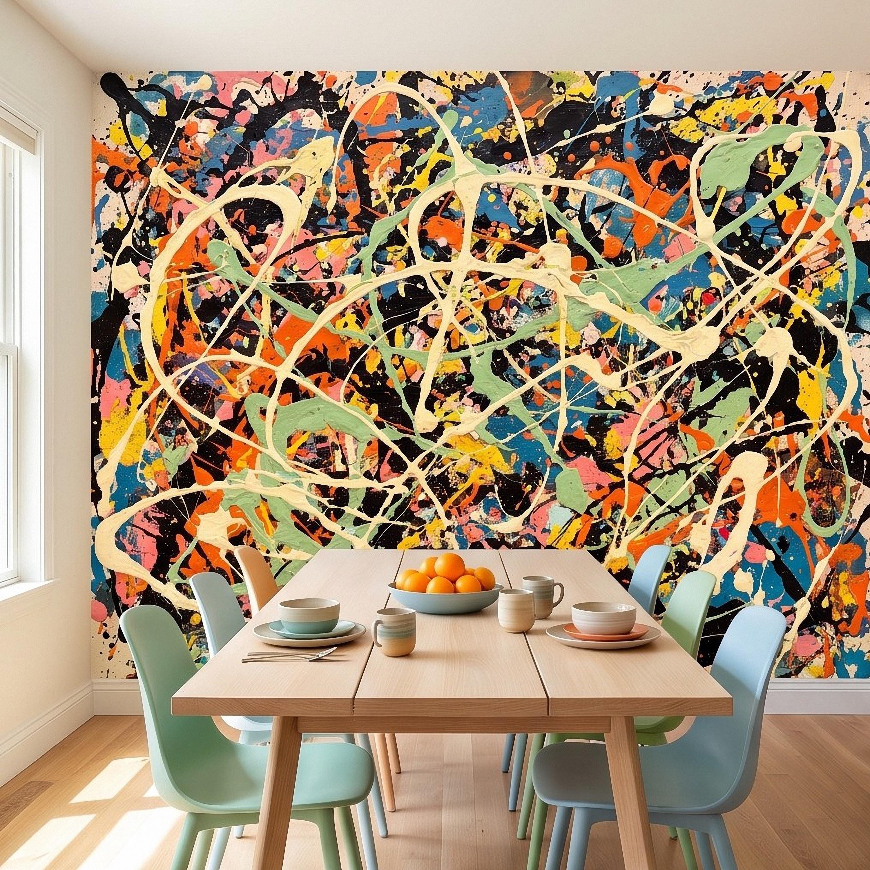 Abstract Paint Splatter Peel and Stick Wall Mural, Colorful Drip Composition, Expressionist Action Painting Modern Wallpaper