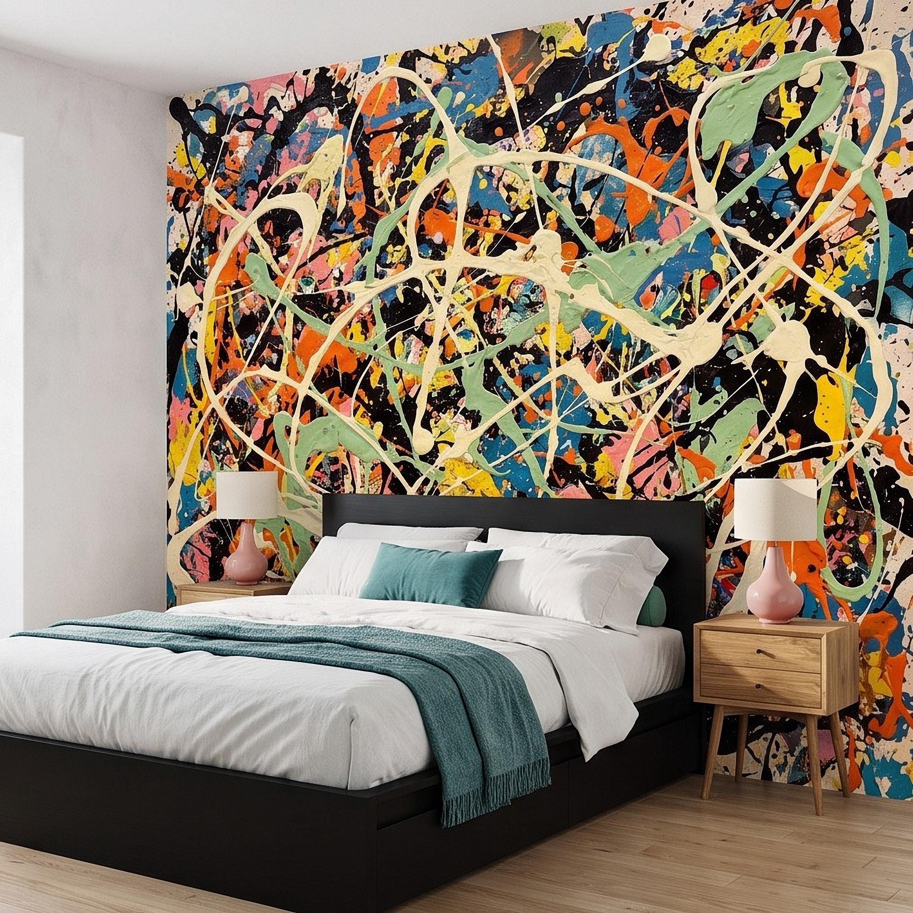 Abstract Paint Splatter Peel and Stick Wall Mural, Colorful Drip Composition, Expressionist Action Painting Modern Wallpaper