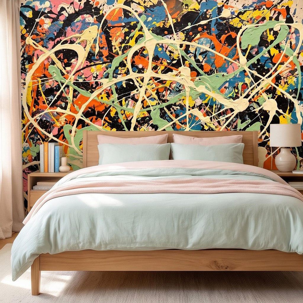 Abstract Paint Splatter Peel and Stick Wall Mural, Colorful Drip Composition, Expressionist Action Painting Modern Wallpaper