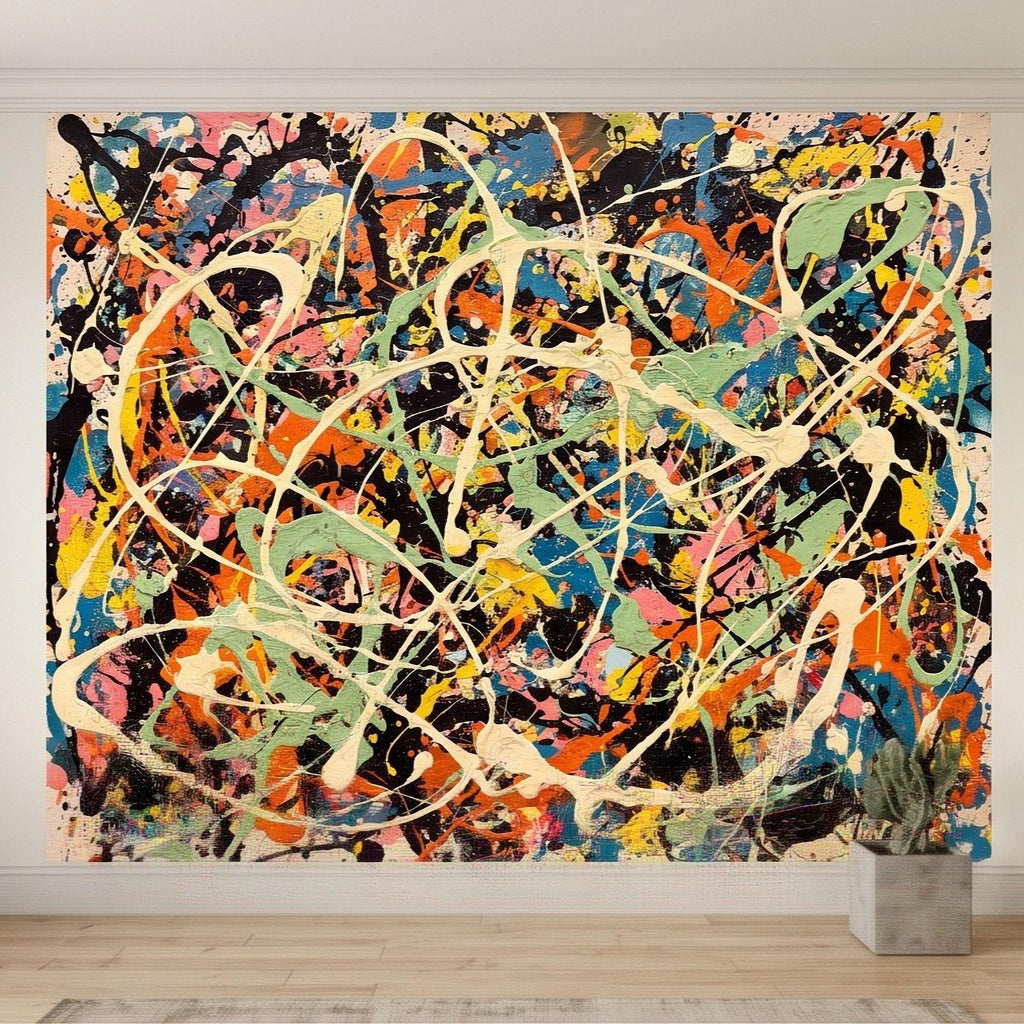 Abstract Paint Splatter Peel and Stick Wall Mural, Colorful Drip Composition, Expressionist Action Painting Modern Wallpaper