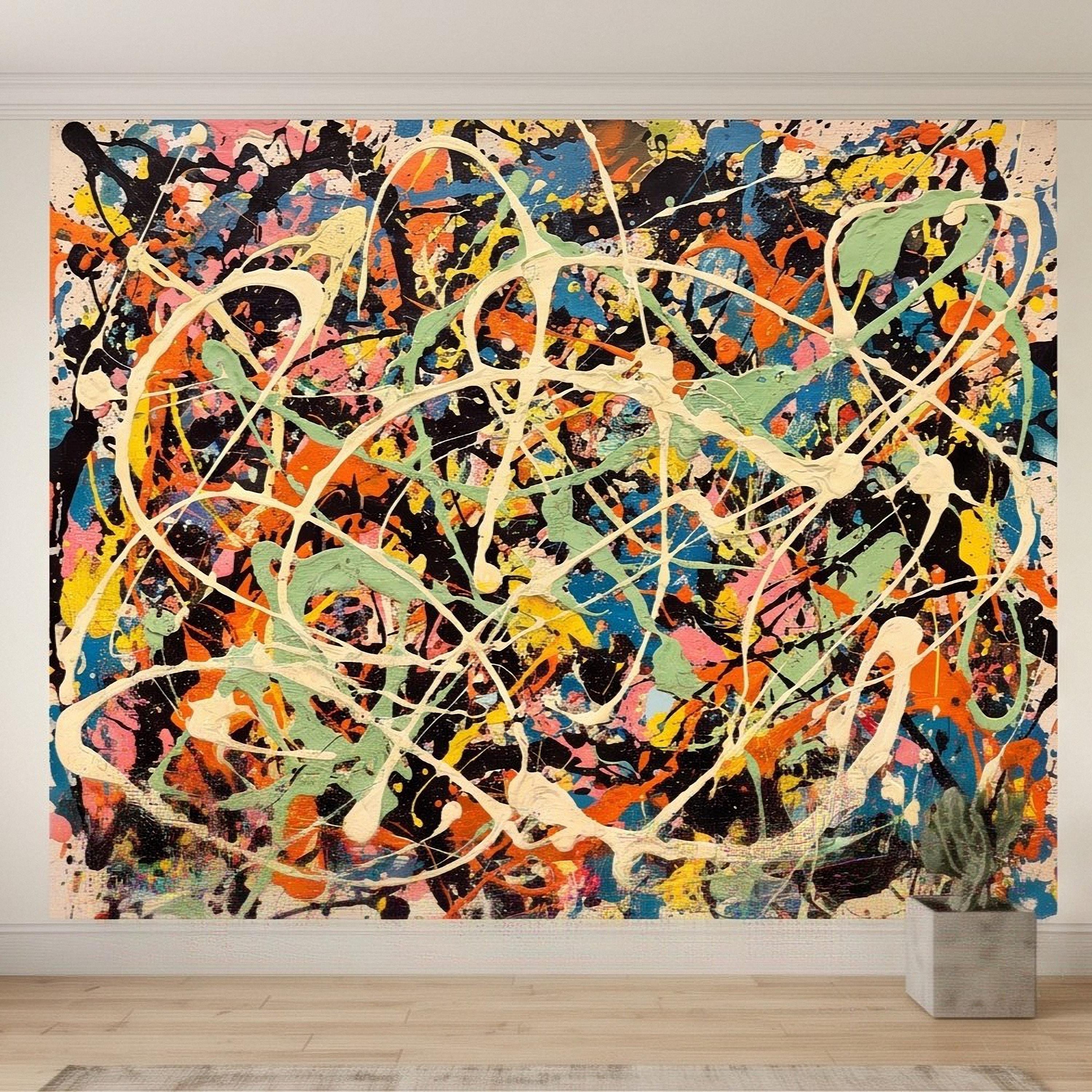 Abstract Paint Splatter Peel and Stick Wall Mural, Colorful Drip Composition, Expressionist Action Painting Modern Wallpaper